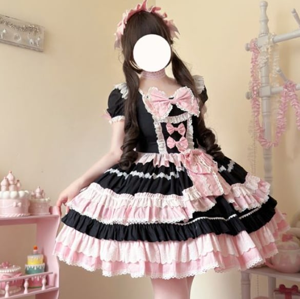 YUMEKAWA ♡ 2 colors Puff Sleeve Ruffle Dress #wanpi28