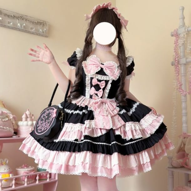 YUMEKAWA ♡ 2 colors Puff Sleeve Ruffle Dress #wanpi28