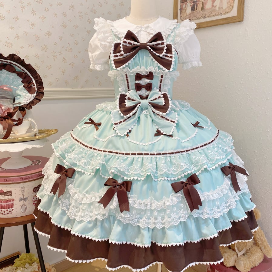 YUMEKAWA ♡ ( 4 colors ) Lolita jumperskirt with ribbon <!>without blouse #wanpi30