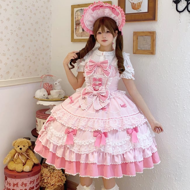 YUMEKAWA ♡ ( 4 colors ) Lolita jumperskirt with ribbon <!>without blouse #wanpi30