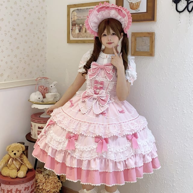 YUMEKAWA ♡ ( 4 colors ) Lolita jumperskirt with ribbon <!>without blouse #wanpi30