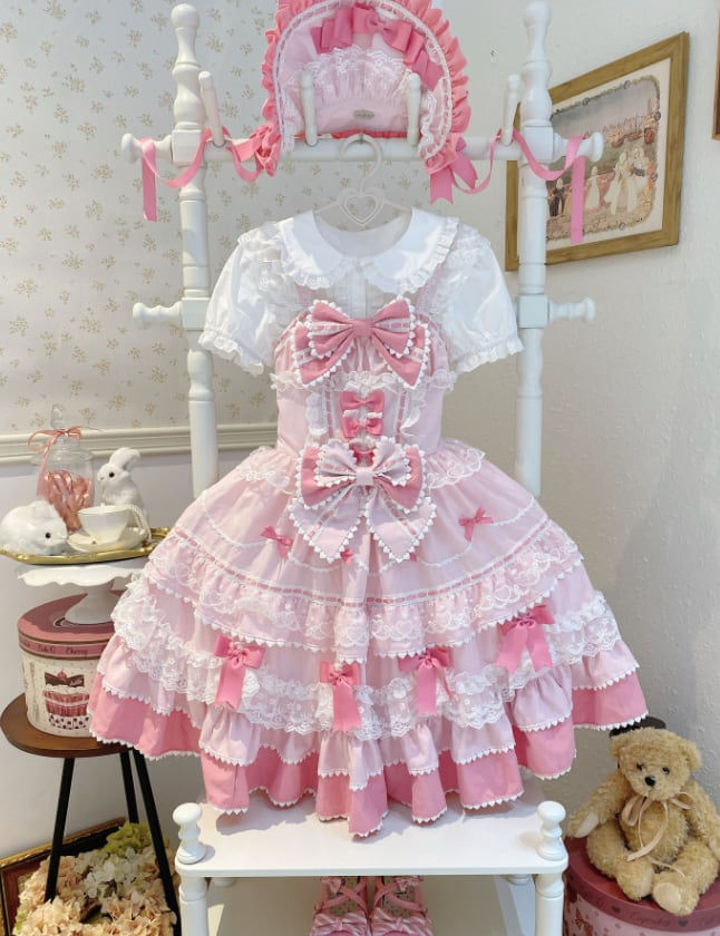 YUMEKAWA ♡ ( 4 colors ) Lolita jumperskirt with ribbon <!>without blouse #wanpi30