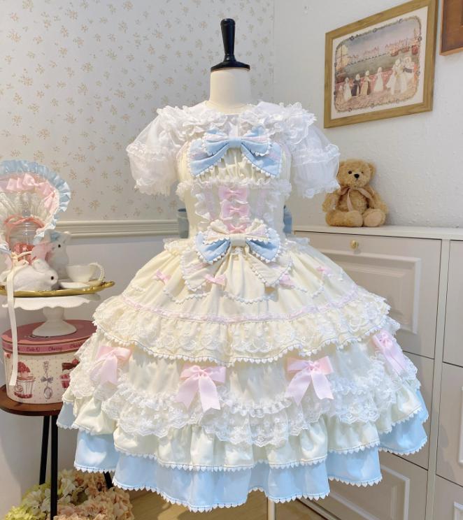 YUMEKAWA ♡ ( 4 colors ) Lolita jumperskirt with ribbon <!>without blouse #wanpi30