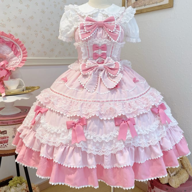 YUMEKAWA ♡ ( 4 colors ) Lolita jumperskirt with ribbon <!>without blouse #wanpi30