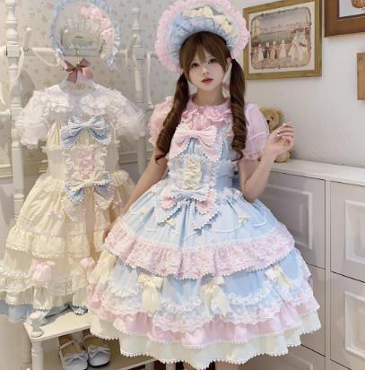 YUMEKAWA ♡ ( 4 colors ) Lolita jumperskirt with ribbon <!>without blouse #wanpi30