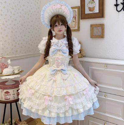 YUMEKAWA ♡ ( 4 colors ) Lolita jumperskirt with ribbon <!>without blouse #wanpi30