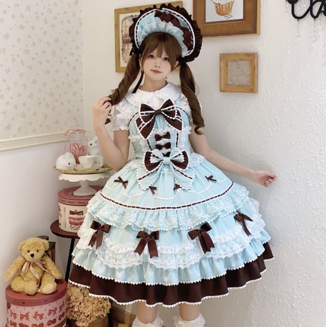 YUMEKAWA ♡ ( 4 colors ) Lolita jumperskirt with ribbon <!>without blouse #wanpi30