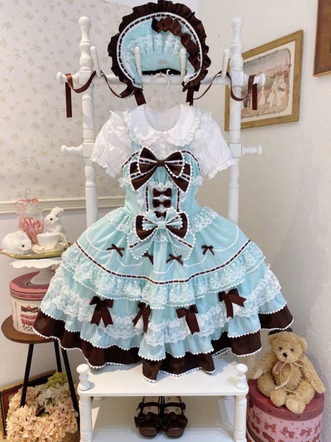 YUMEKAWA ♡ ( 4 colors ) Lolita jumperskirt with ribbon <!>without blouse #wanpi30
