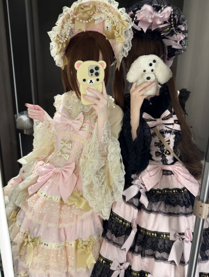 YUMEKAWA ♡ 2 colors 3-tier ruffle jumperskirt with ribbon. #wanpi32
