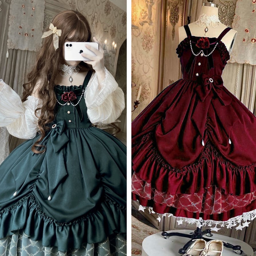 YUMEKAWA ♡ ( 2 colors ) Classic Lolita dress with fake sleeves #wanpi4