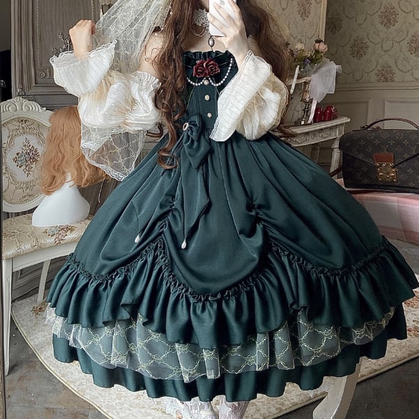 YUMEKAWA ♡ ( 2 colors ) Classic Lolita dress with fake sleeves #wanpi4