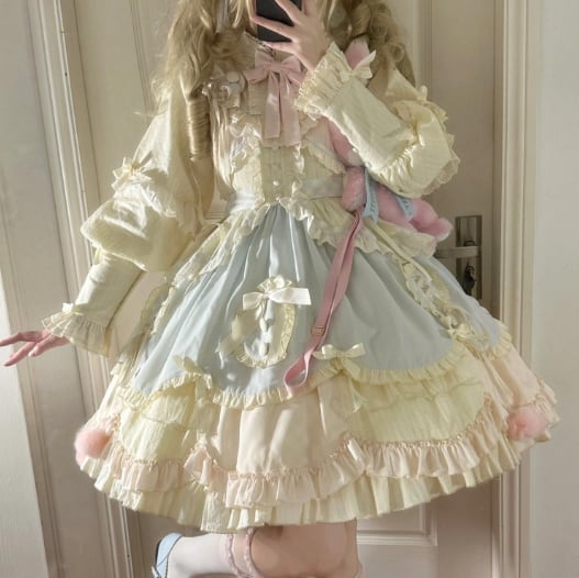 YUMEKAWA ♡ Frilled dress with bustle #wanpi41