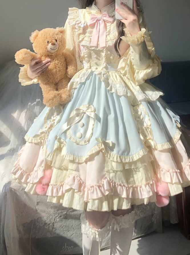 YUMEKAWA ♡ Frilled dress with bustle #wanpi41