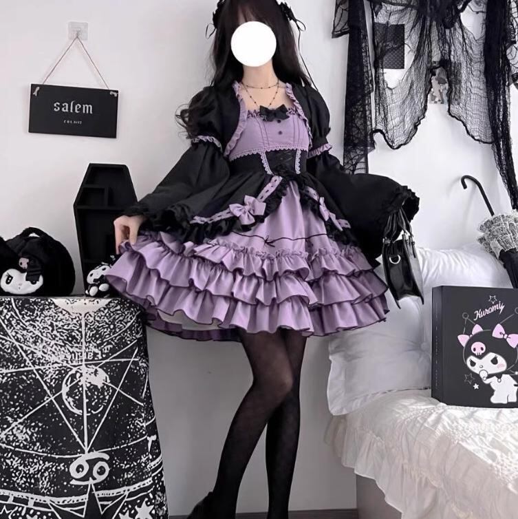 YUMEKAWA ♡ ( 5 colors ) skirt length selectable ♪ dress with attached sleeves and outer layer #wanpi42