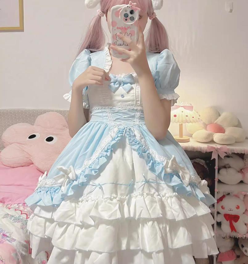 YUMEKAWA ♡ ( 5 colors ) skirt length selectable ♪ dress with attached sleeves and outer layer #wanpi42