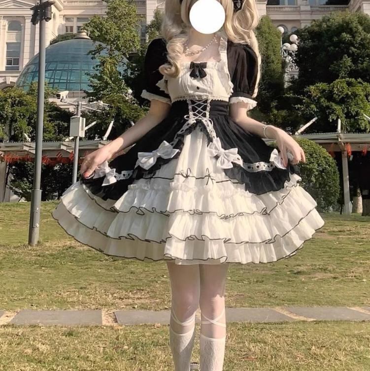 YUMEKAWA ♡ ( 5 colors ) skirt length selectable ♪ dress with attached sleeves and outer layer #wanpi42