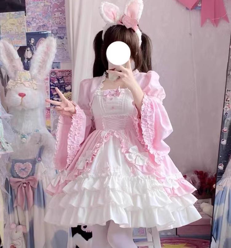 YUMEKAWA ♡ ( 5 colors ) skirt length selectable ♪ dress with attached sleeves and outer layer #wanpi42