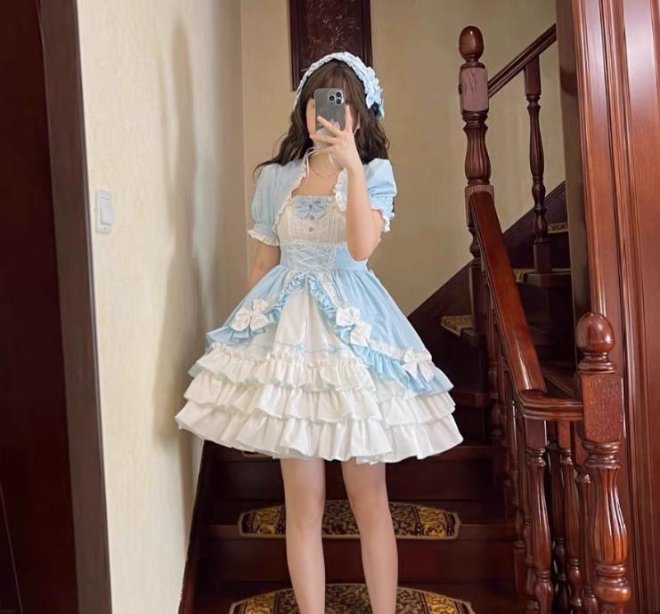 YUMEKAWA ♡ ( 5 colors ) skirt length selectable ♪ dress with attached sleeves and outer layer #wanpi42