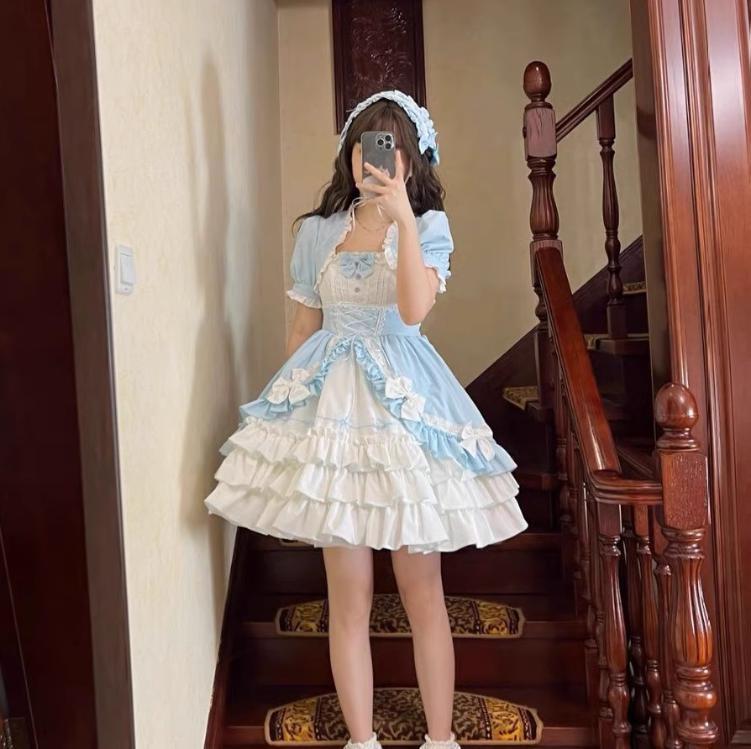 YUMEKAWA ♡ ( 5 colors ) skirt length selectable ♪ dress with attached sleeves and outer layer #wanpi42
