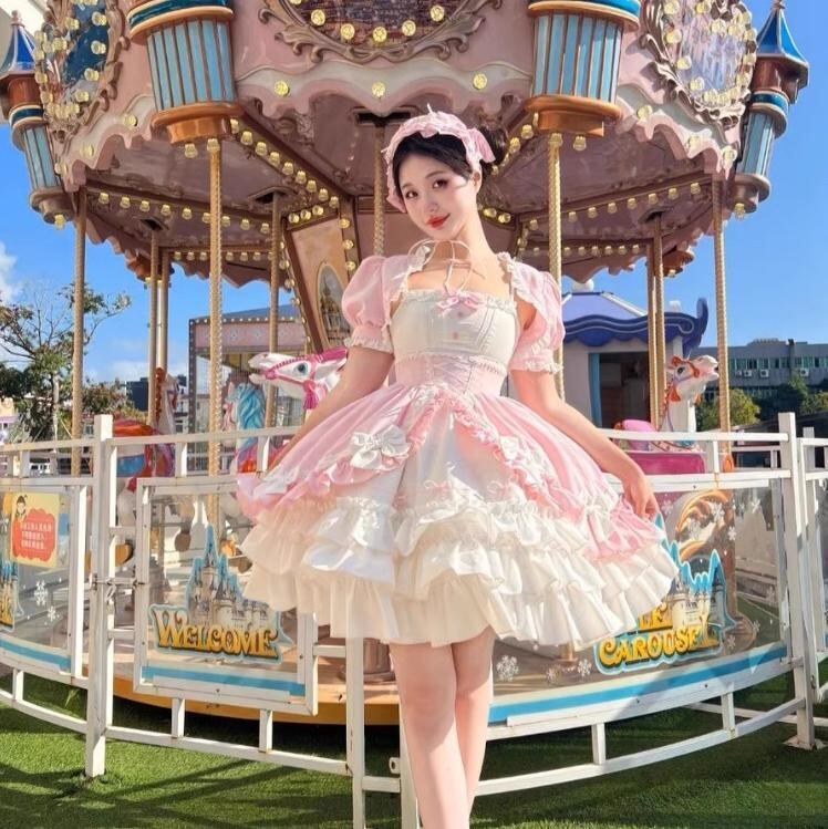 YUMEKAWA ♡ ( 5 colors ) skirt length selectable ♪ dress with attached sleeves and outer layer #wanpi42