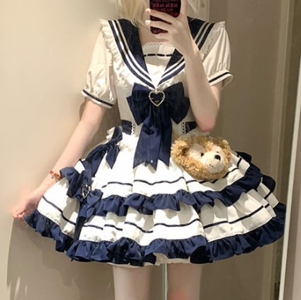 YUMEKAWA ♡ Sailor-style dress with ribbon #wanpi44