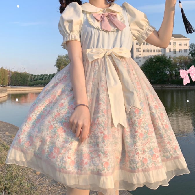 YUMEKAWA ♡ high waist floral dress #wanpi45
