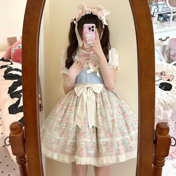 YUMEKAWA ♡ high waist floral dress #wanpi45
