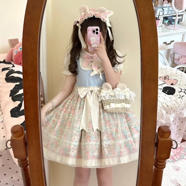 YUMEKAWA ♡ high waist floral dress #wanpi45