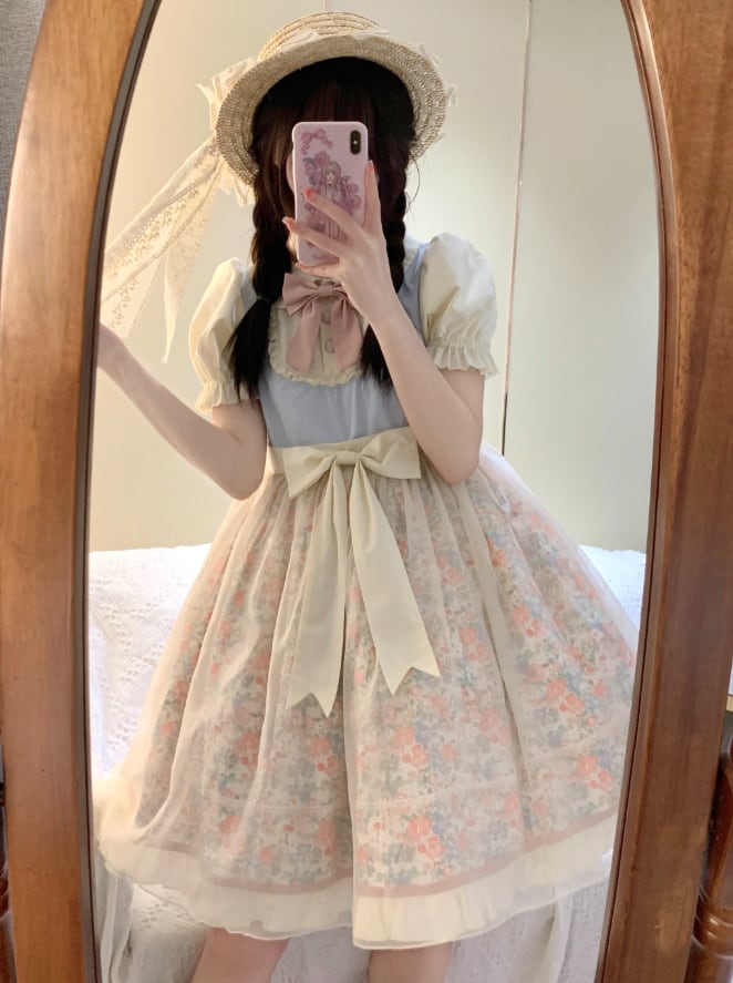 YUMEKAWA ♡ high waist floral dress #wanpi45