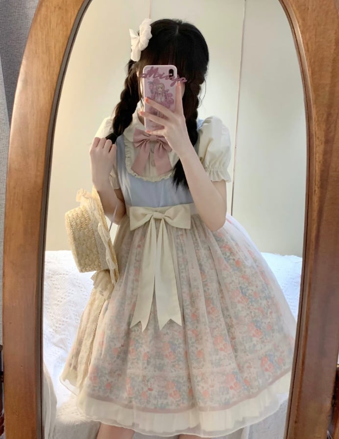 YUMEKAWA ♡ high waist floral dress #wanpi45