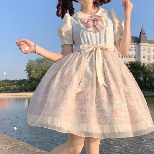 YUMEKAWA ♡ high waist floral dress #wanpi45