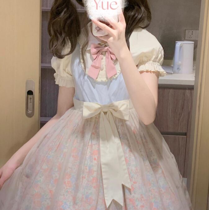 YUMEKAWA ♡ high waist floral dress #wanpi45