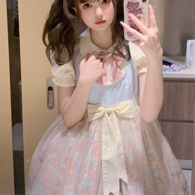 YUMEKAWA ♡ high waist floral dress #wanpi45