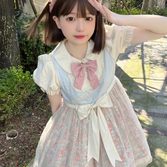 YUMEKAWA ♡ high waist floral dress #wanpi45