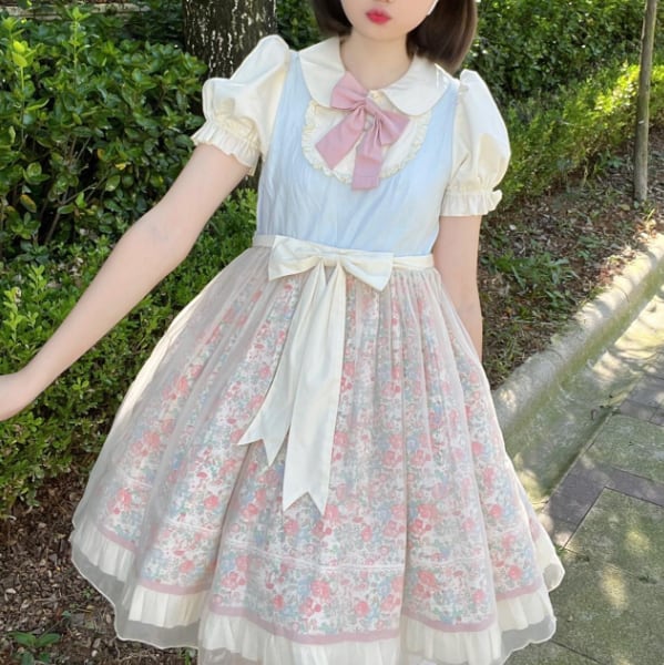 YUMEKAWA ♡ high waist floral dress #wanpi45