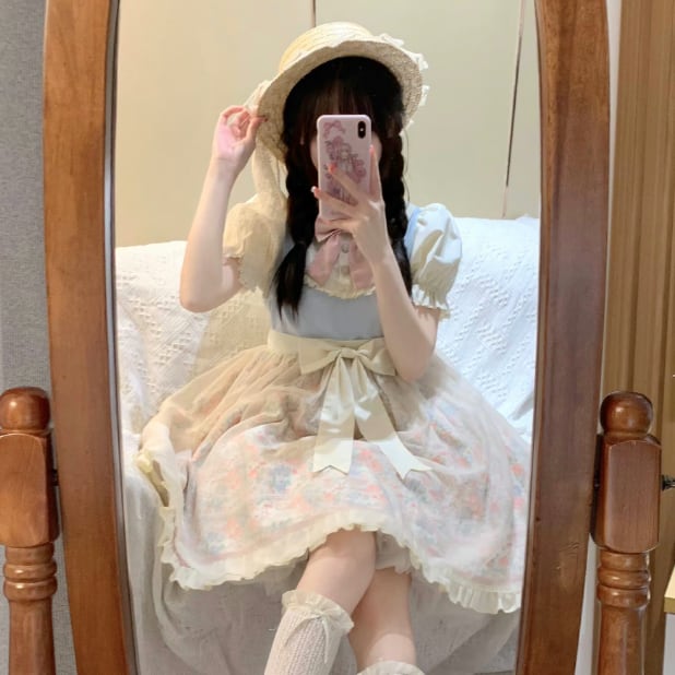 YUMEKAWA ♡ high waist floral dress #wanpi45