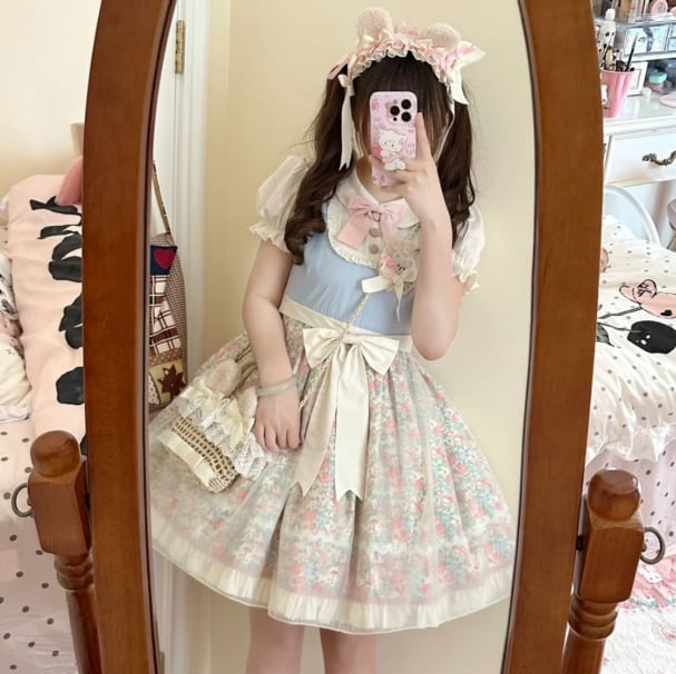YUMEKAWA ♡ high waist floral dress #wanpi45
