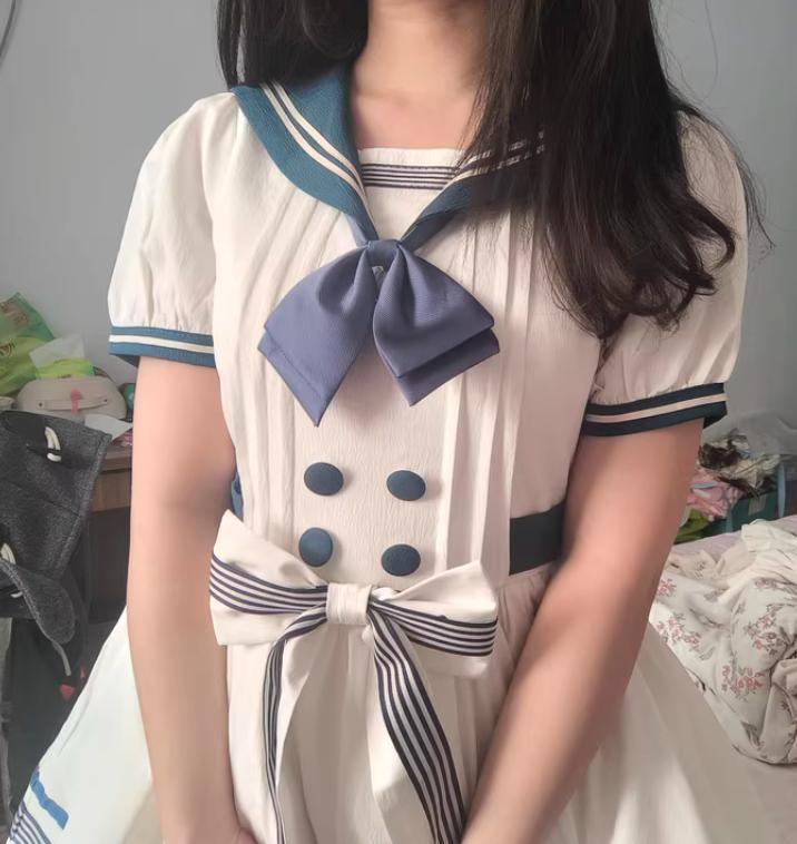 YUMEKAWA ♡ Choose your ribbon Sailor collar dress with attached sleeves #wanpi49