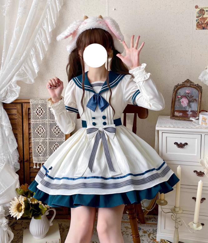 YUMEKAWA ♡ Choose your ribbon Sailor collar dress with attached sleeves #wanpi49