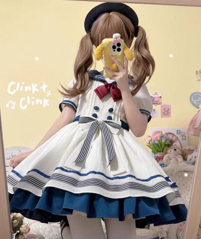 YUMEKAWA ♡ Choose your ribbon Sailor collar dress with attached sleeves #wanpi49