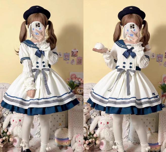 YUMEKAWA ♡ Choose your ribbon Sailor collar dress with attached sleeves #wanpi49