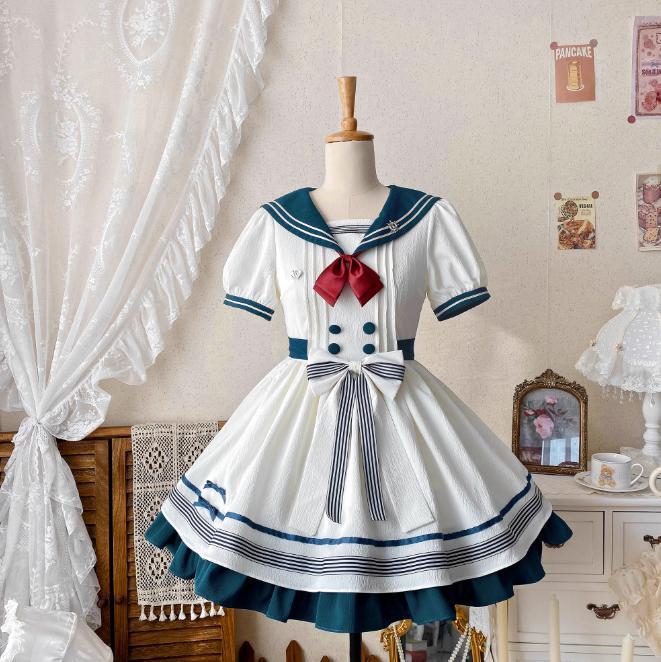 YUMEKAWA ♡ Choose your ribbon Sailor collar dress with attached sleeves #wanpi49