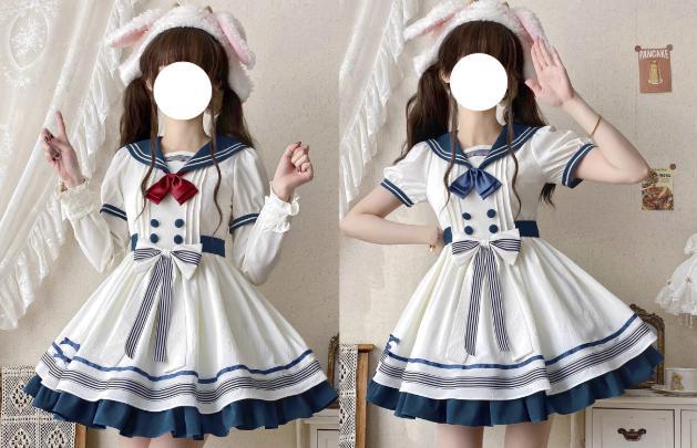 YUMEKAWA ♡ Choose your ribbon Sailor collar dress with attached sleeves #wanpi49
