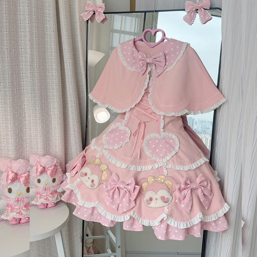 YUMEKAWA ♡ ( 4 colors ) Bear dress with outerwear #wanpi5