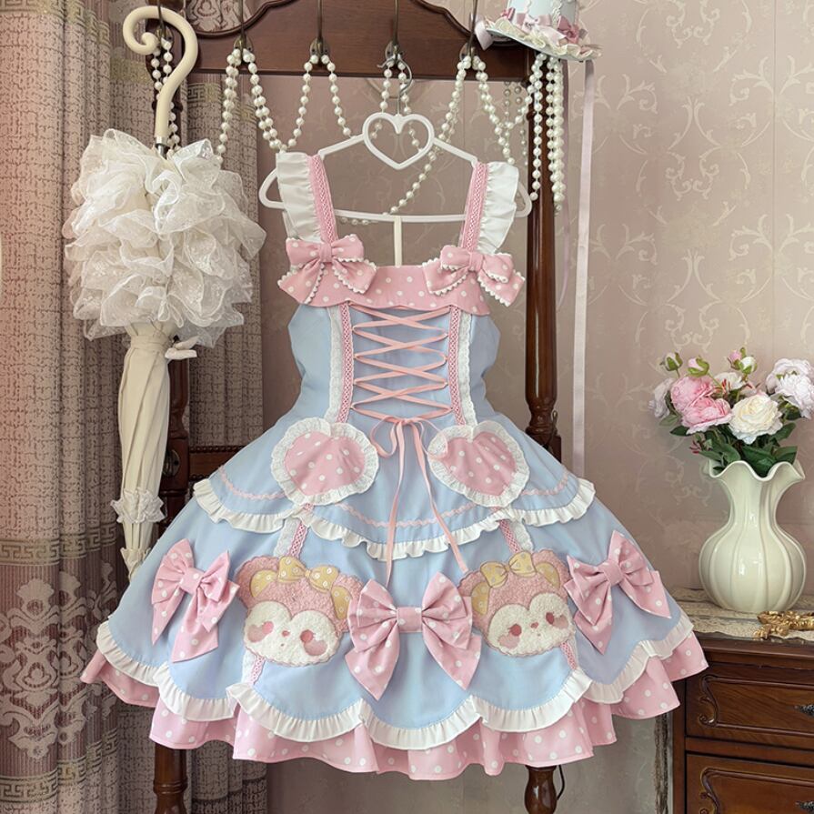 YUMEKAWA ♡ ( 4 colors ) Bear dress with outerwear #wanpi5