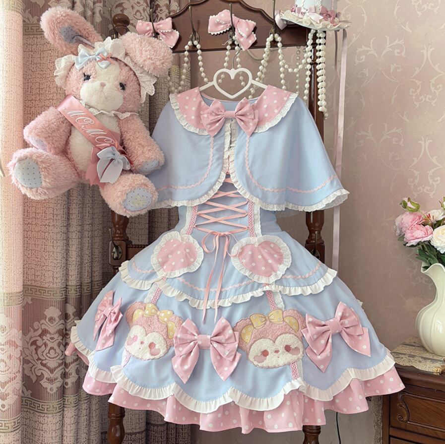 YUMEKAWA ♡ ( 4 colors ) Bear dress with outerwear #wanpi5