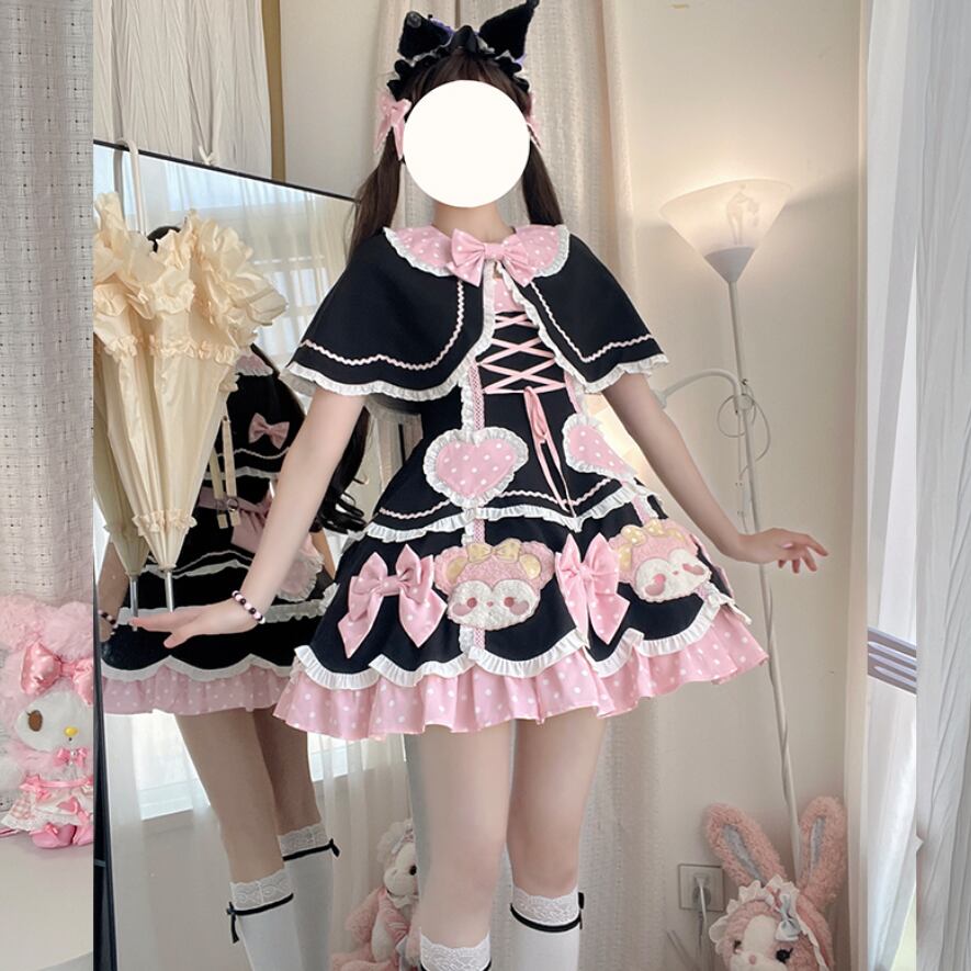 YUMEKAWA ♡ ( 4 colors ) Bear dress with outerwear #wanpi5