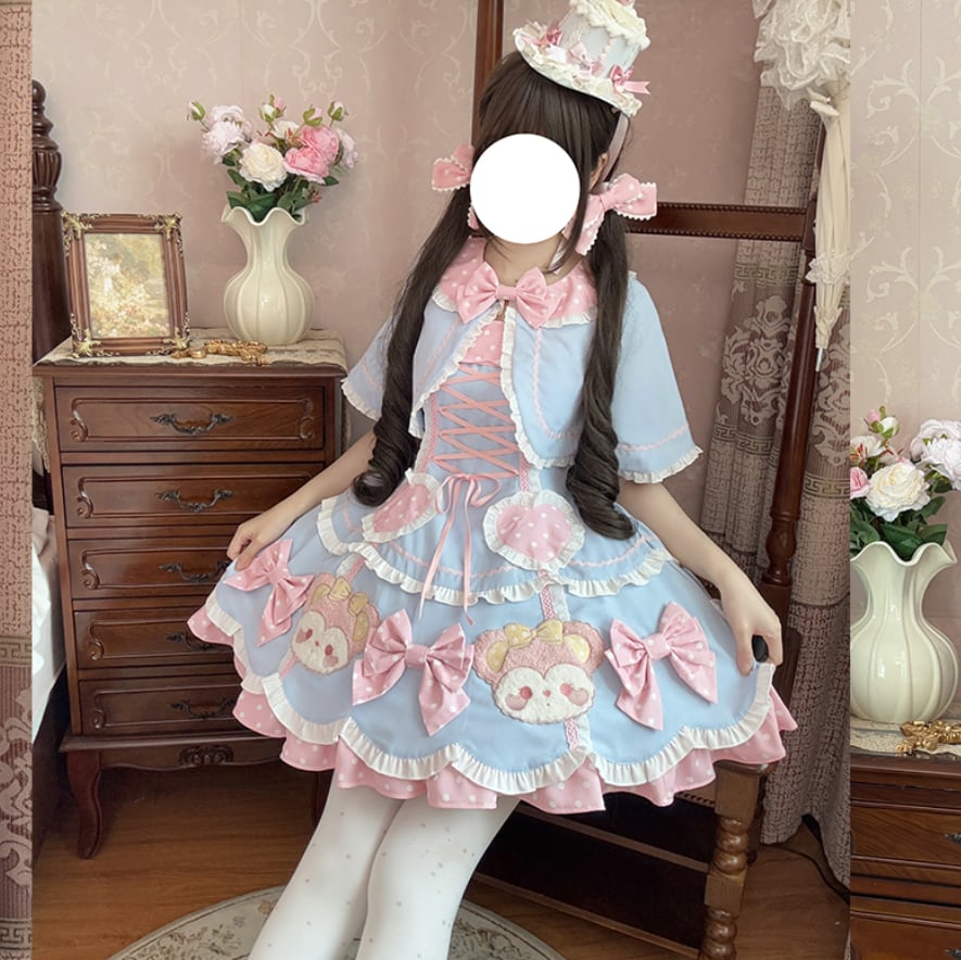 YUMEKAWA ♡ ( 4 colors ) Bear dress with outerwear #wanpi5