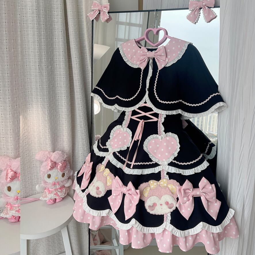 YUMEKAWA ♡ ( 4 colors ) Bear dress with outerwear #wanpi5