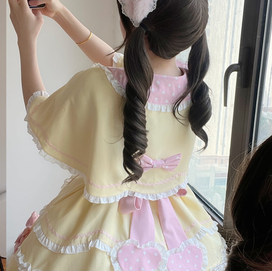 YUMEKAWA ♡ ( 4 colors ) Bear dress with outerwear #wanpi5